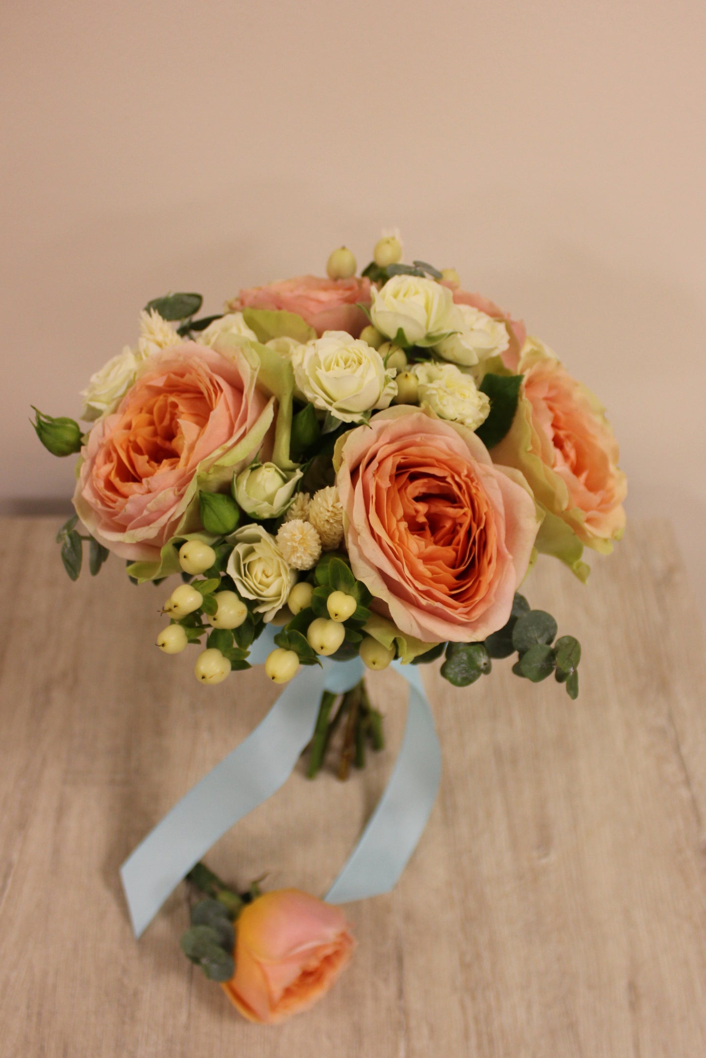 Peach, Orange, and White Cream Bridal Bouquet