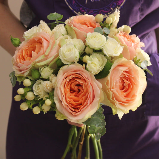 Peach, Orange, and White Cream Bridal Bouquet