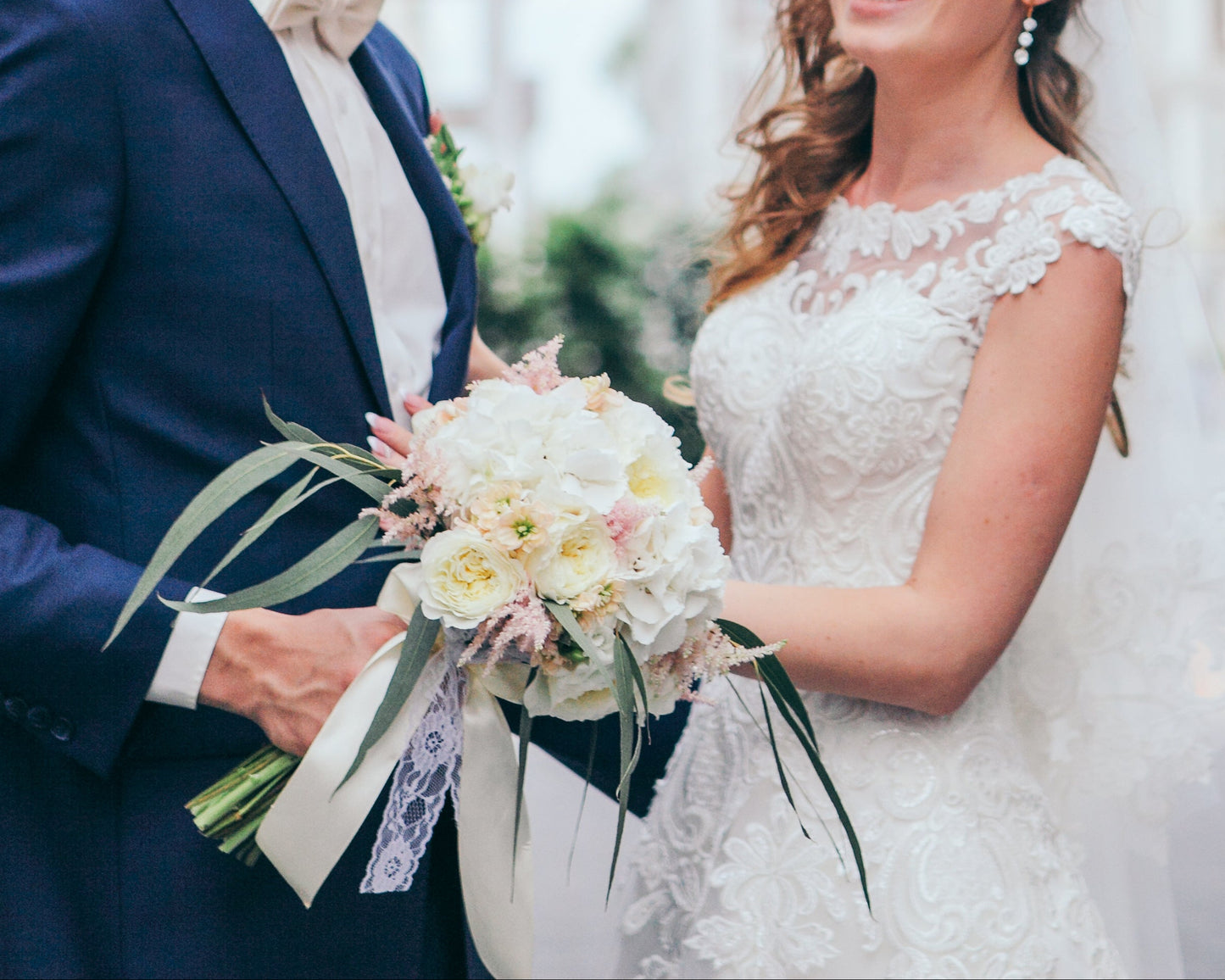 Bridal Bouquet in White and Cream Tones with Garden Peony Roses